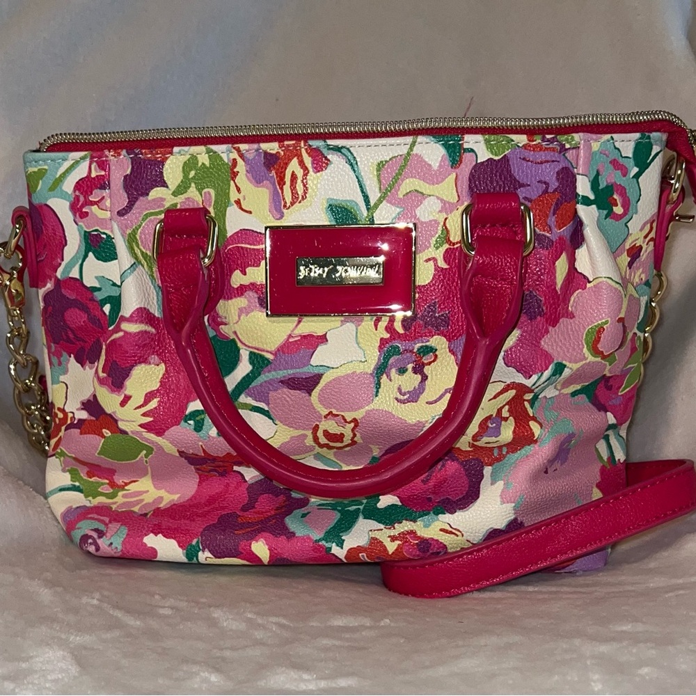 Betsey Johnson Pink Satchel with Floral Design